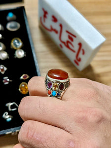 Aqiq Yemani with multiple gemstones